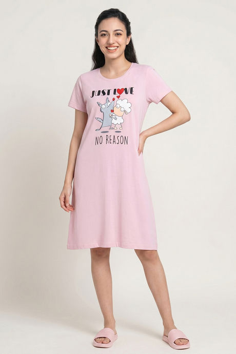 Buy Zivame Farm Lore Knit Cotton Knee Length Nightdress - Winsome Orchid